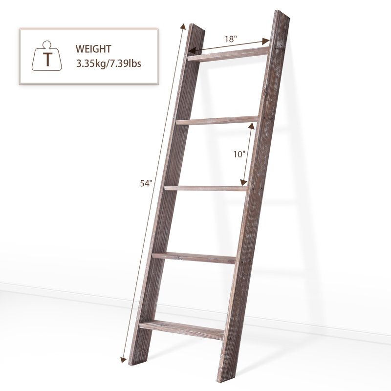 Foundry Select 4.5 ft Rustic Wood Decorative Blanket Ladder Farmhouse